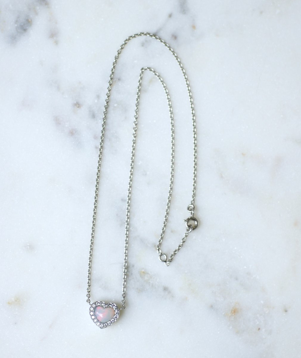 Dior Happy Birth Heart Necklace In Opal And Diamonds On White Gold-photo-3