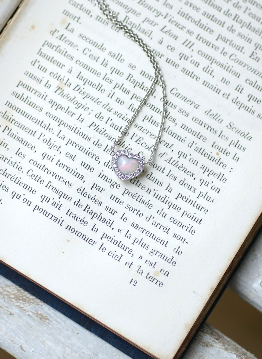 Dior Happy Birth Heart Necklace In Opal And Diamonds On White Gold-photo-6