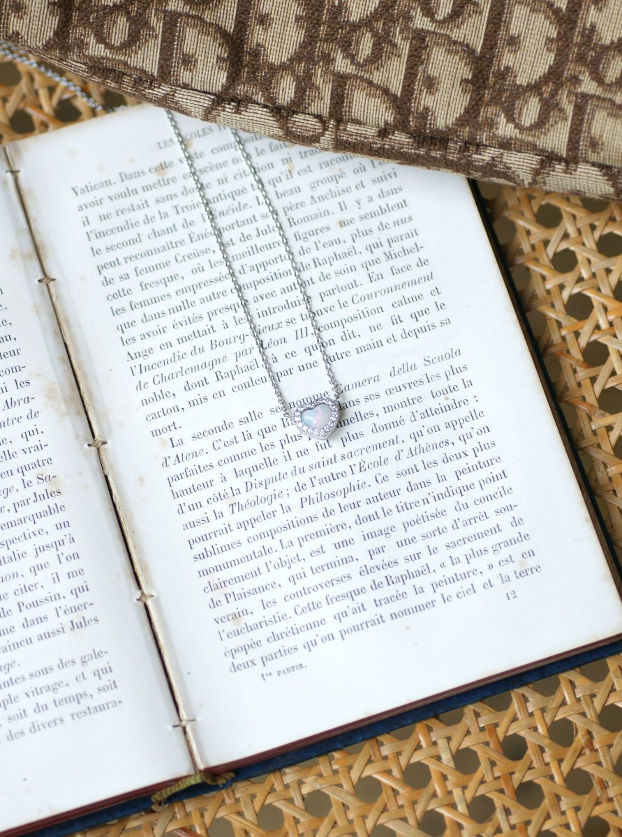 Dior Happy Birth Heart Necklace In Opal And Diamonds On White Gold-photo-7