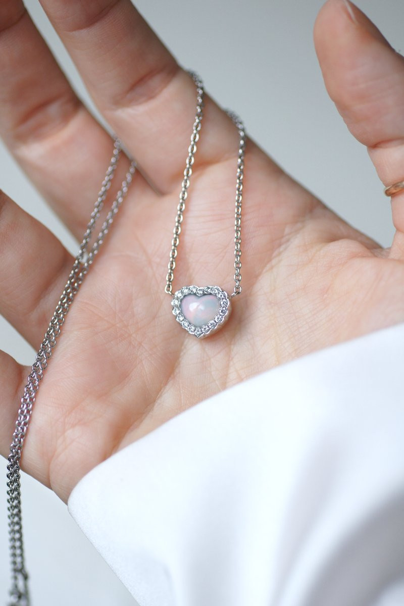 Dior Happy Birth Heart Necklace In Opal And Diamonds On White Gold-photo-8