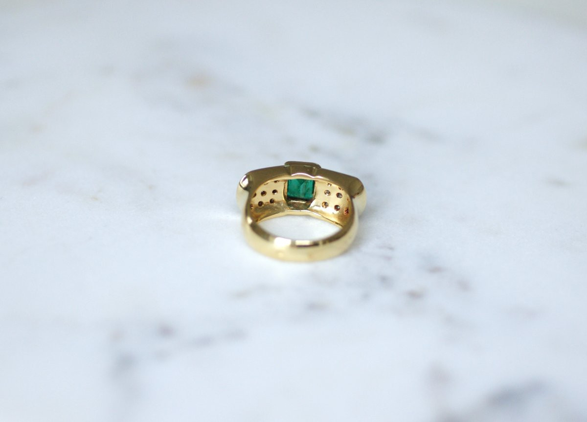 Bague Vintage Emeraude et Diamants sur Or Jaune-photo-4