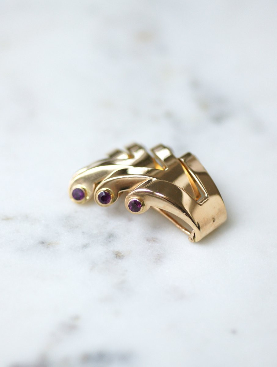 Boucheron Ruby Clip Brooch On Rose Gold, 1940s-photo-4