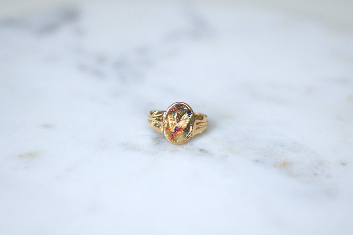 Bague Pivotante Ancienne Chinoise en Or Jaune et Email-photo-2