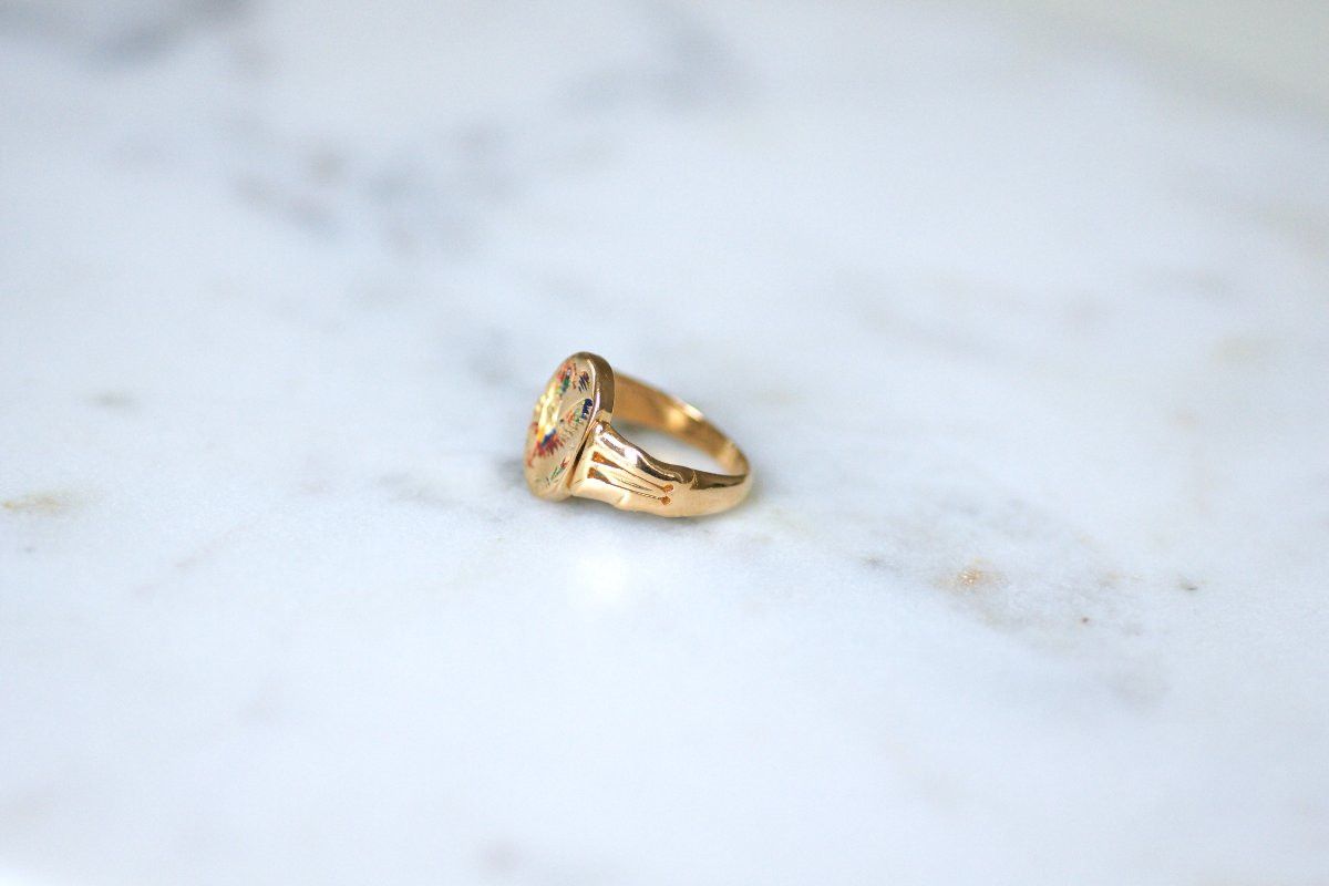 Bague Pivotante Ancienne Chinoise en Or Jaune et Email-photo-3