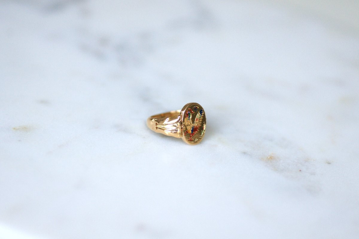 Bague Pivotante Ancienne Chinoise en Or Jaune et Email-photo-4
