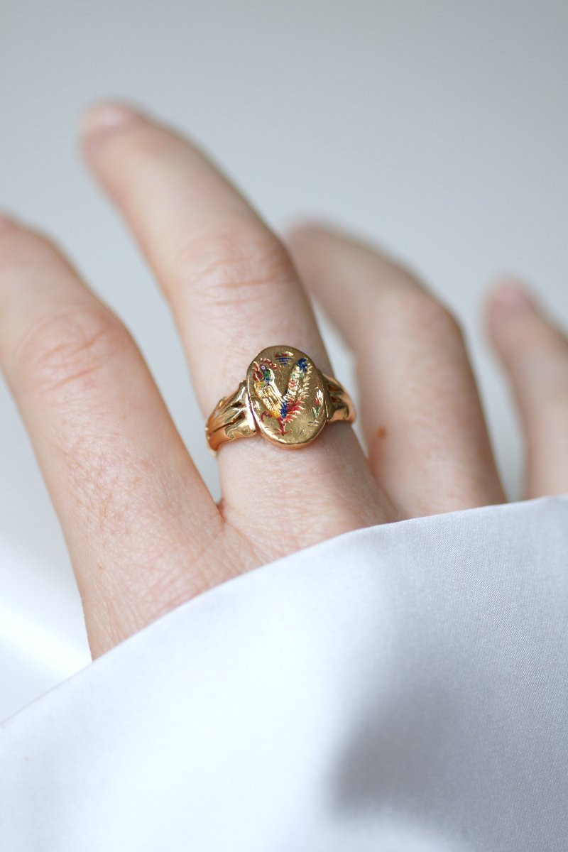 Bague Pivotante Ancienne Chinoise en Or Jaune et Email-photo-1