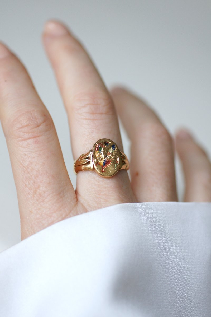 Bague Pivotante Ancienne Chinoise en Or Jaune et Email-photo-3