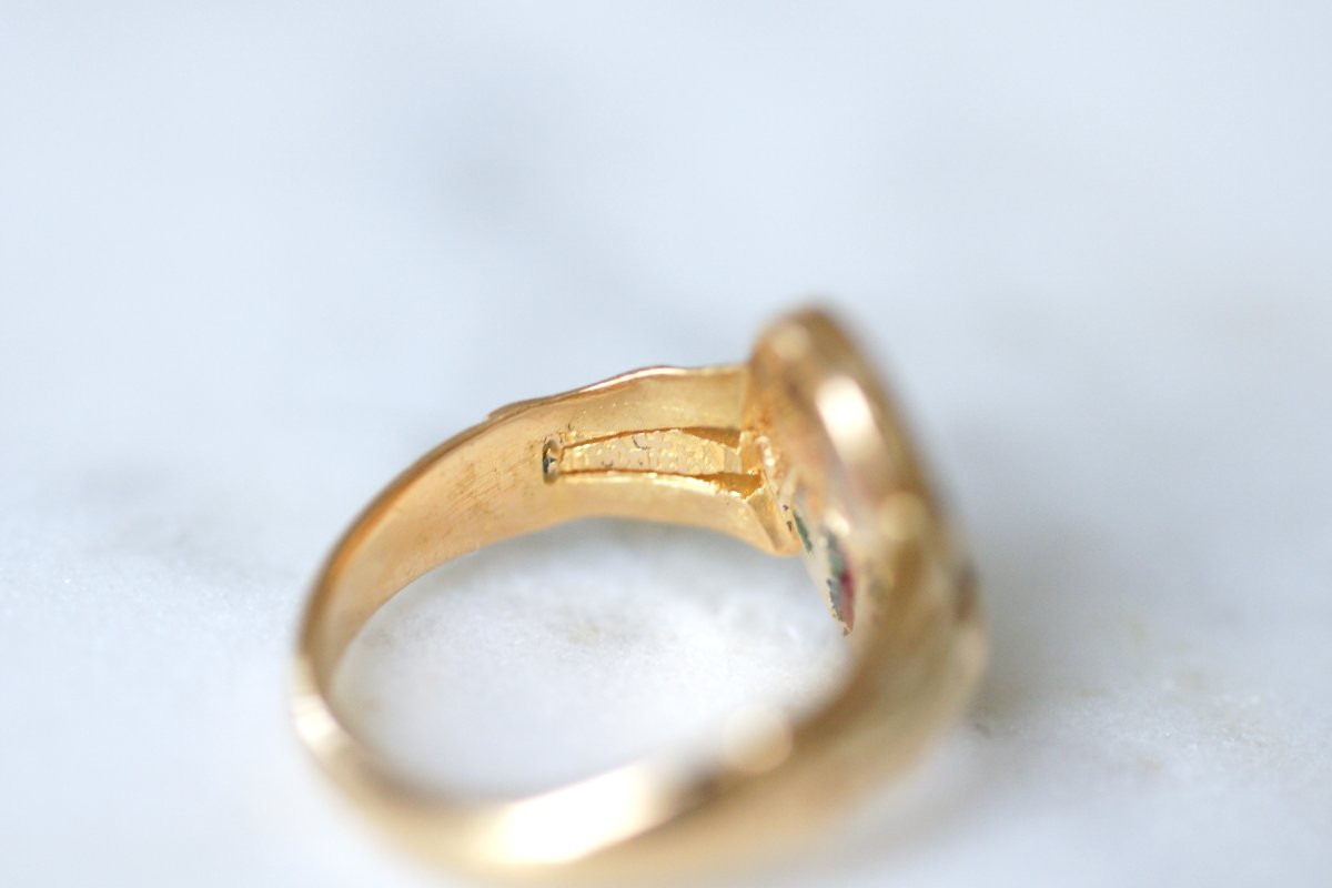 Bague Pivotante Ancienne Chinoise en Or Jaune et Email-photo-4