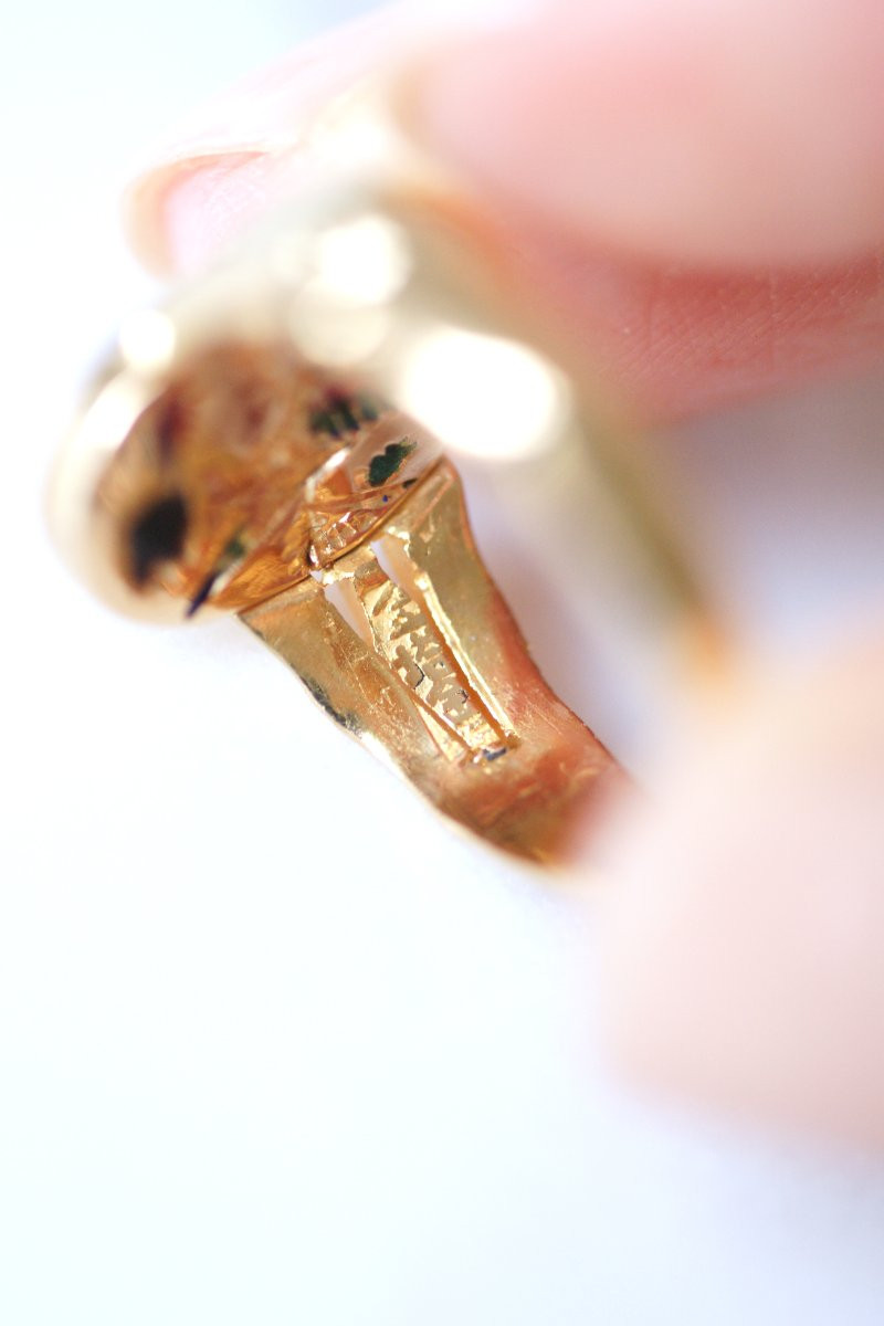 Bague Pivotante Ancienne Chinoise en Or Jaune et Email-photo-5