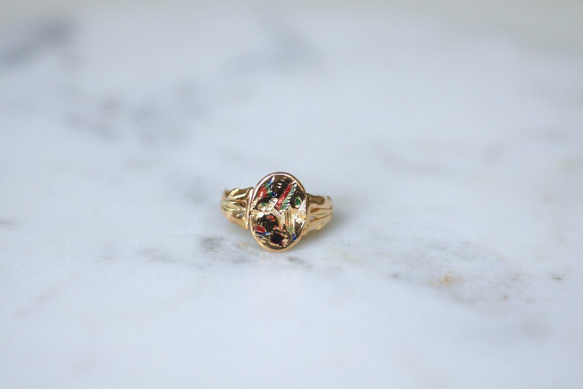 Bague Pivotante Ancienne Chinoise en Or Jaune et Email-photo-6