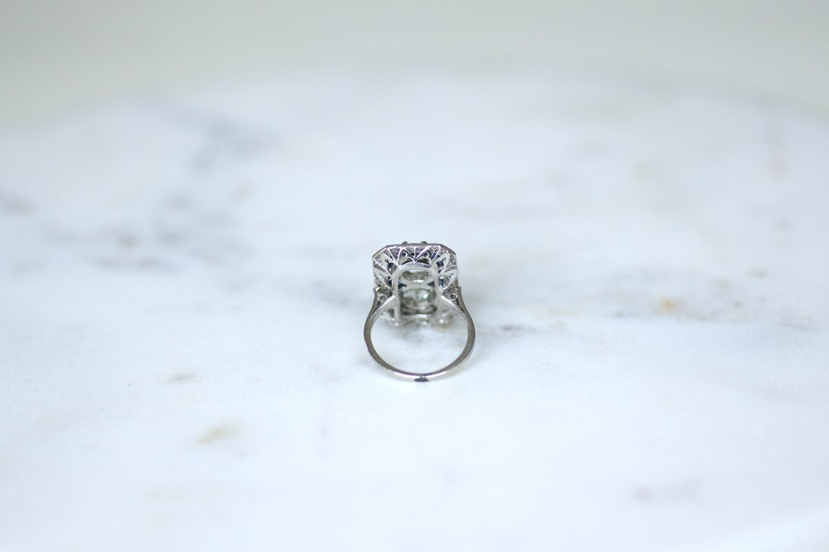 Art Deco Rectangular Ring With  Diamonds & Square Sapphires-photo-1
