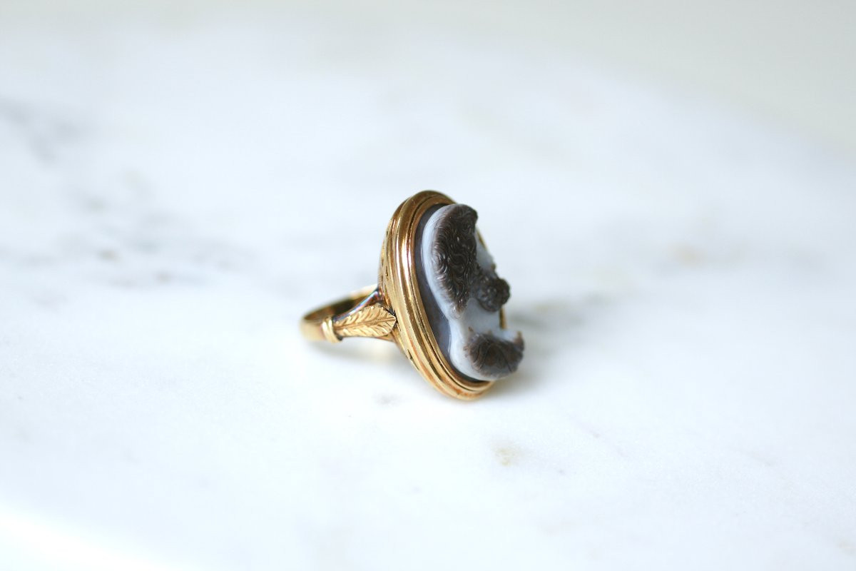 Antique Sardonyx Cameo Signet Ring With Three Layers In Yellow Gold, Unisex-photo-3