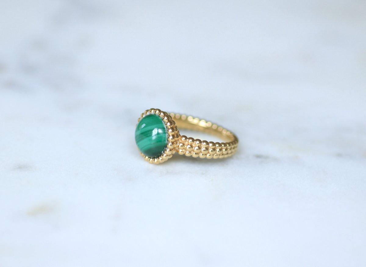 Van Cleef & Arpels Perlée Ring In Malachite Colors On Yellow Gold, Size 56-photo-3