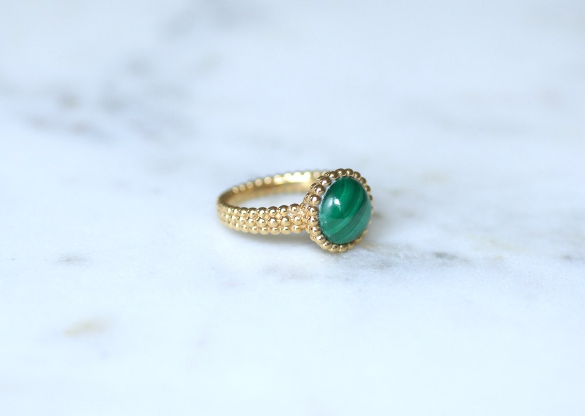 Van Cleef & Arpels Perlée Ring In Malachite Colors On Yellow Gold, Size 56-photo-4