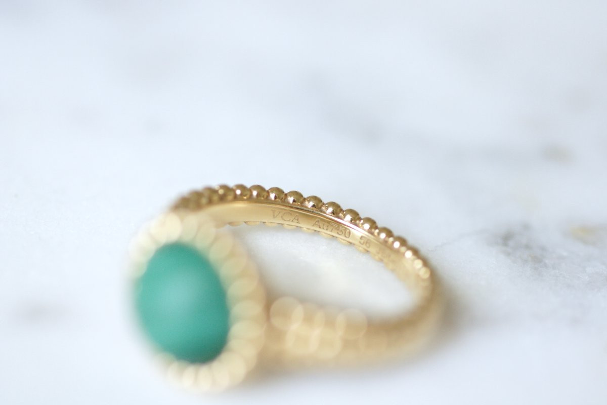 Van Cleef & Arpels Perlée Ring In Malachite Colors On Yellow Gold, Size 56-photo-6
