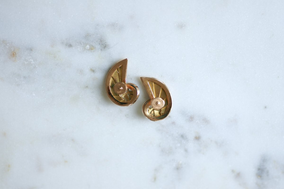 Retro Art Deco Seashell Earrings In Rose Gold And Diamonds-photo-2