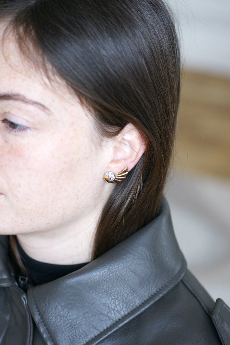 Retro Art Deco Seashell Earrings In Rose Gold And Diamonds-photo-3