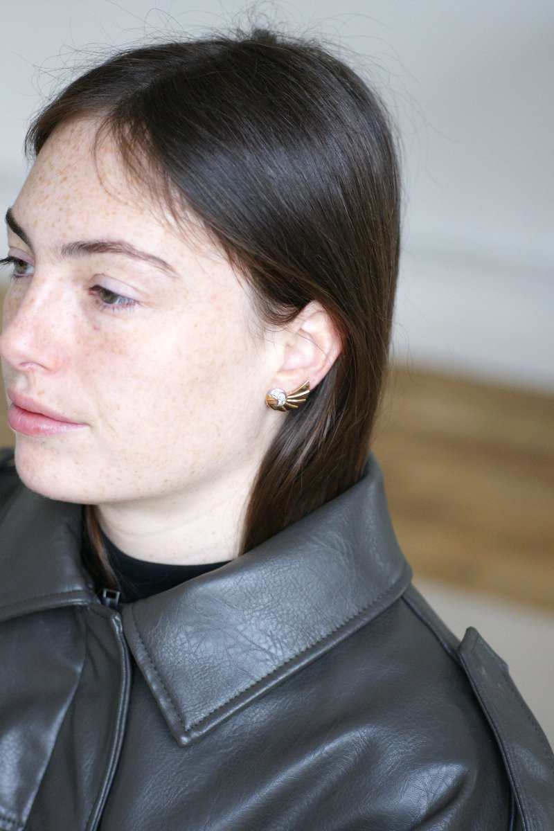 Retro Art Deco Seashell Earrings In Rose Gold And Diamonds-photo-4