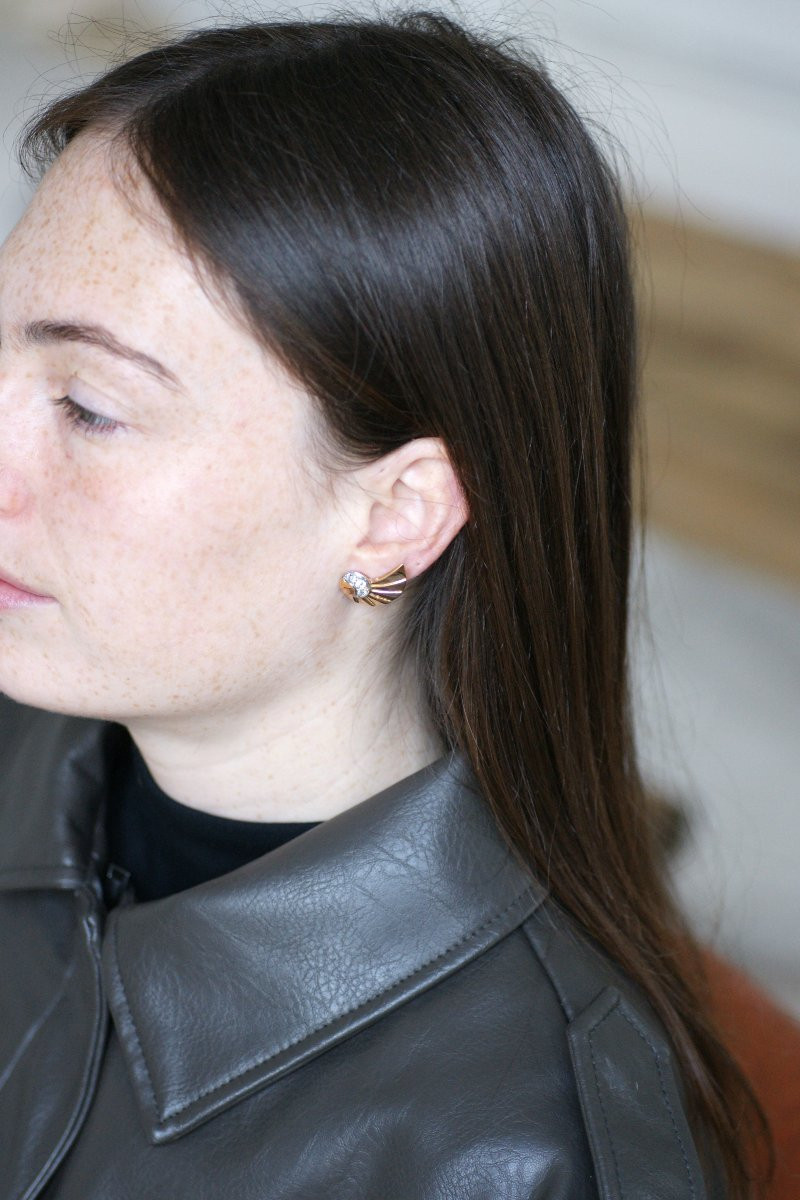 Retro Art Deco Seashell Earrings In Rose Gold And Diamonds-photo-5