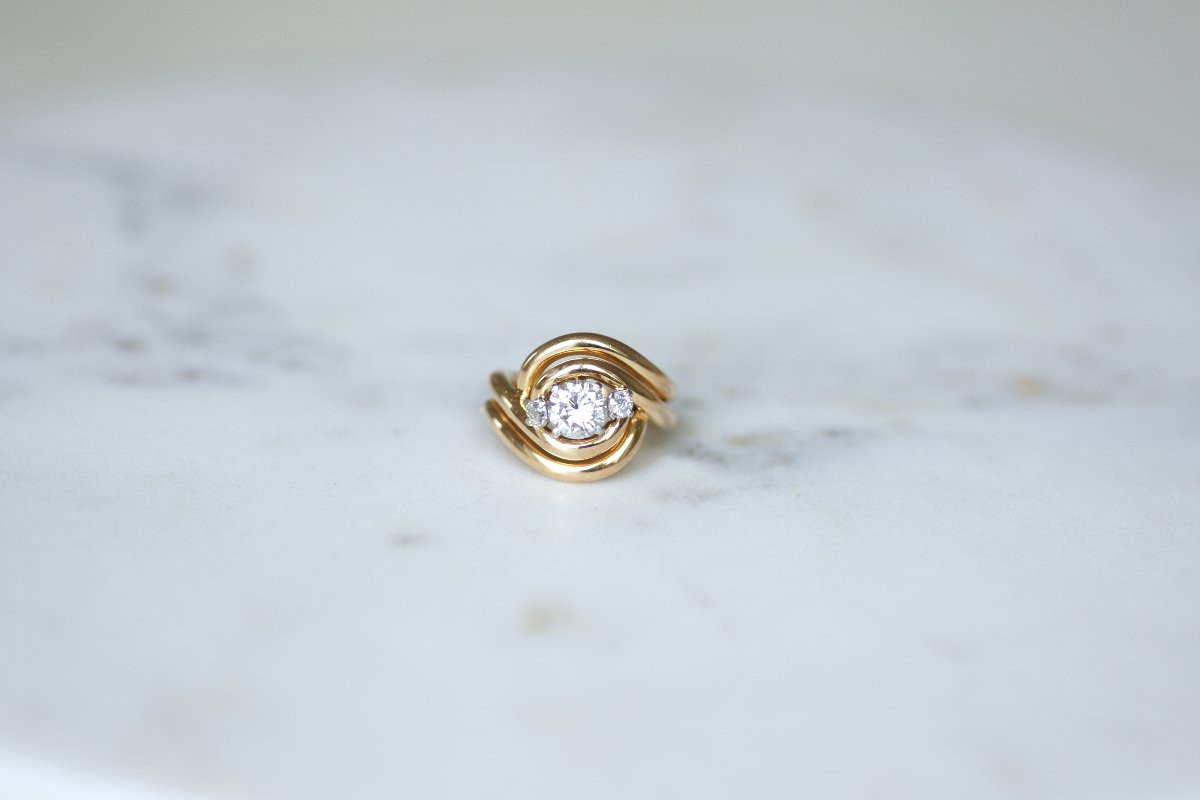 1950s Diamond Spiral Ring In Rose Gold And Platinum-photo-2