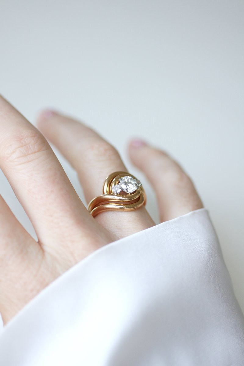 1950s Diamond Spiral Ring In Rose Gold And Platinum-photo-2