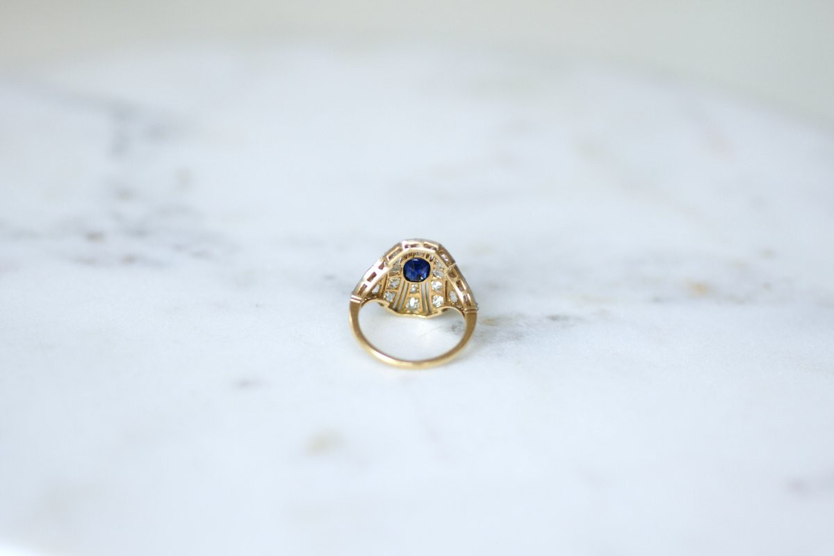 Art Deco Dome Ring With Sapphire And Diamonds On Platinum-photo-1