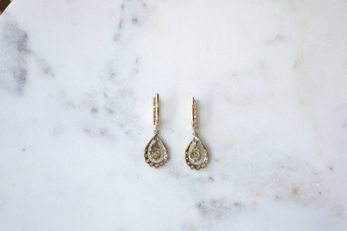 Art Deco Drop Earrings With Diamonds On Yellow And White Gold-photo-3