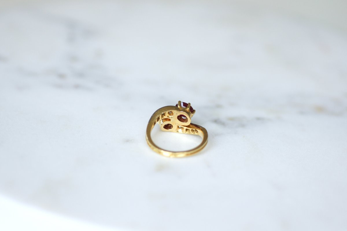 You & Me Engagement Ring With Burmese Ruby And Diamonds On Yellow Gold-photo-1