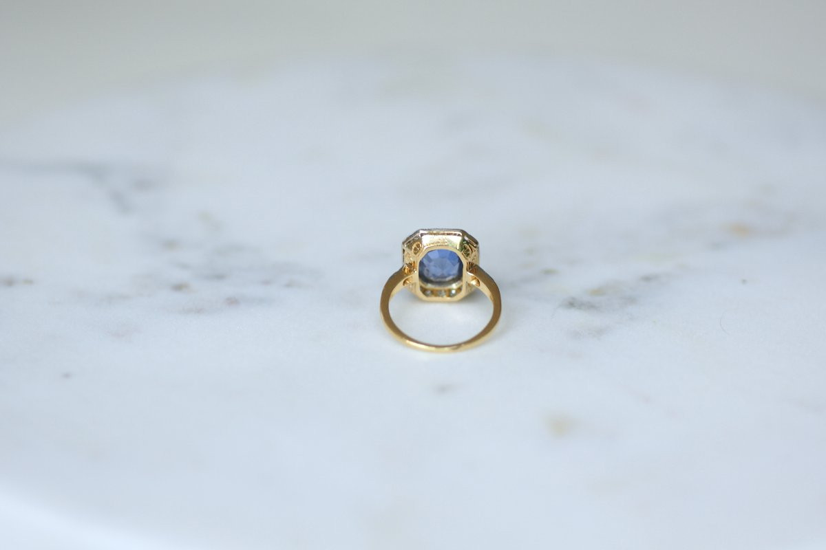 Edwardian Cluster Ring With 4.00 Ct Ceylon Sapphire And Diamond On Yellow Gold And Platinum-photo-1