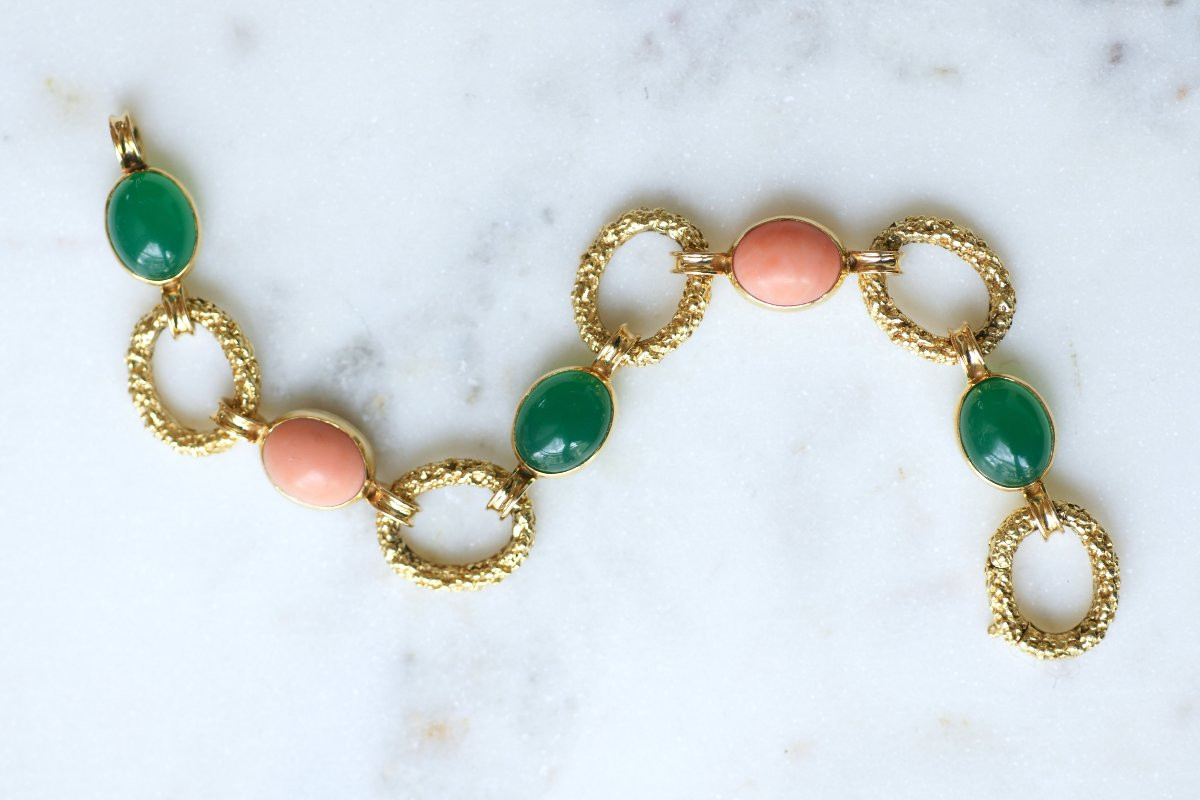 Bracelet Van Cleef and Arpels Delphes Corail et Chrysoprase sur Or Jaune-photo-4