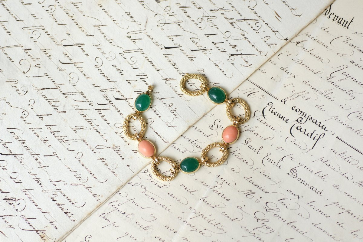 Bracelet Van Cleef and Arpels Delphes Corail et Chrysoprase sur Or Jaune-photo-7
