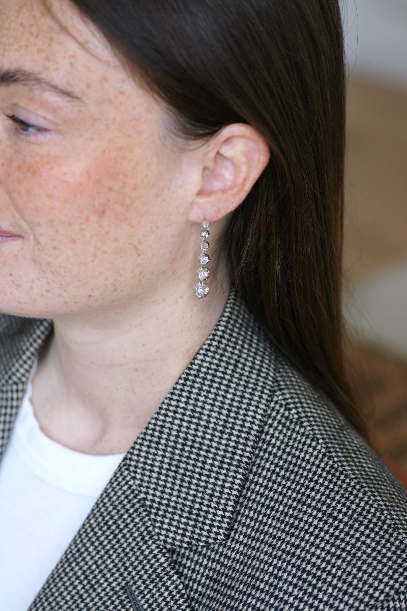 Long Antique Drop Earrings 3.00 Cts Old Cut Diamonds On Rose Gold And Silver-photo-3