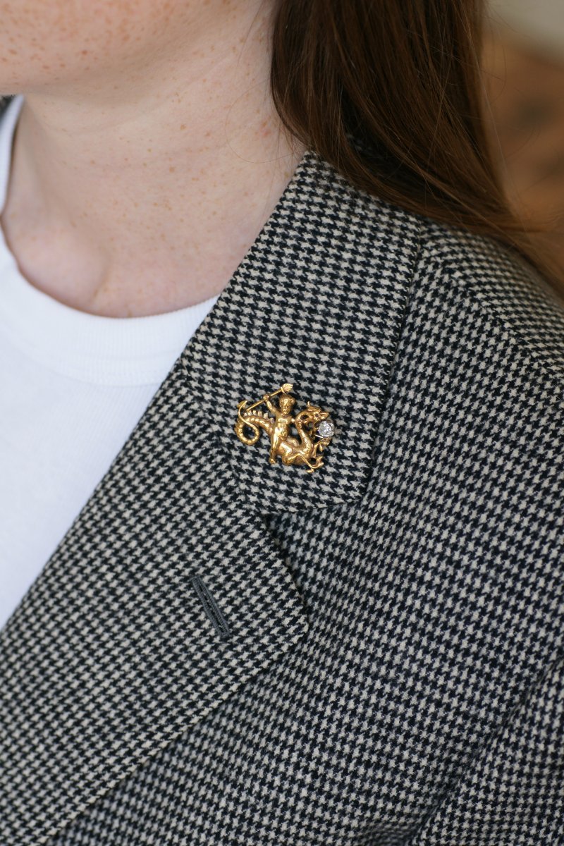 Broche Ancienne Amour Chevauchant un Dragon Or et Diamant-photo-3