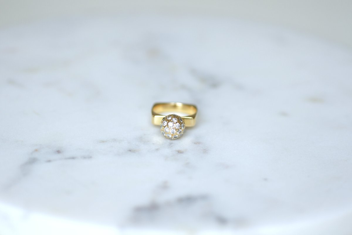 Bague Boule Diamant Dinh Van en Or Jaune Années 70-photo-2