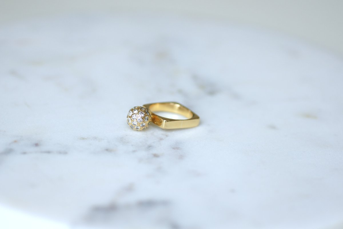 Bague Boule Diamant Dinh Van en Or Jaune Années 70-photo-3