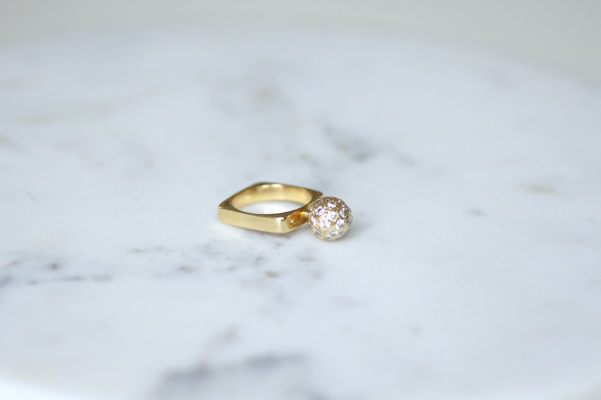 Bague Boule Diamant Dinh Van en Or Jaune Années 70-photo-4