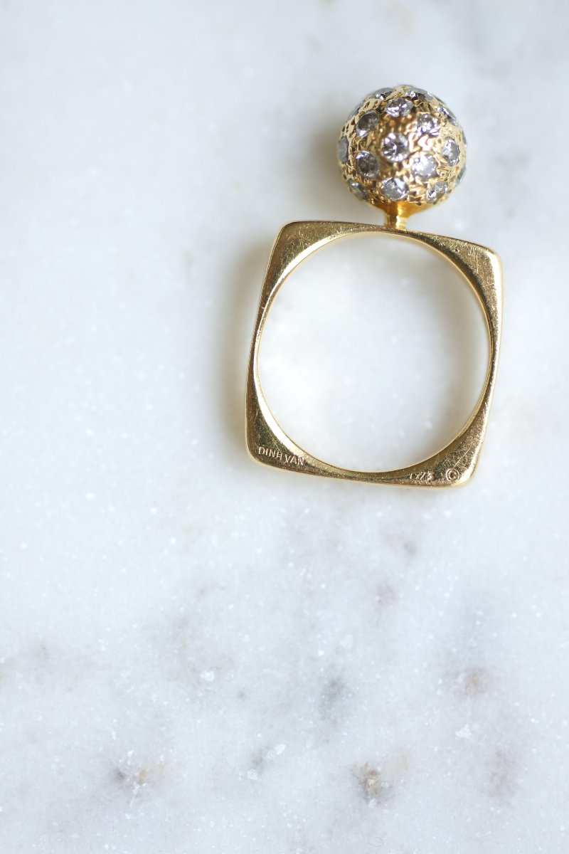 Bague Boule Diamant Dinh Van en Or Jaune Années 70-photo-3