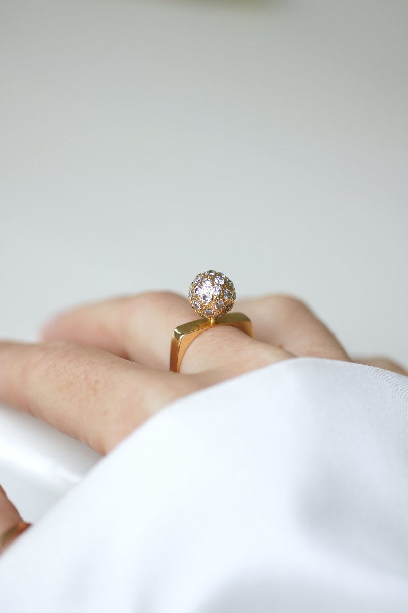 Bague Boule Diamant Dinh Van en Or Jaune Années 70-photo-4