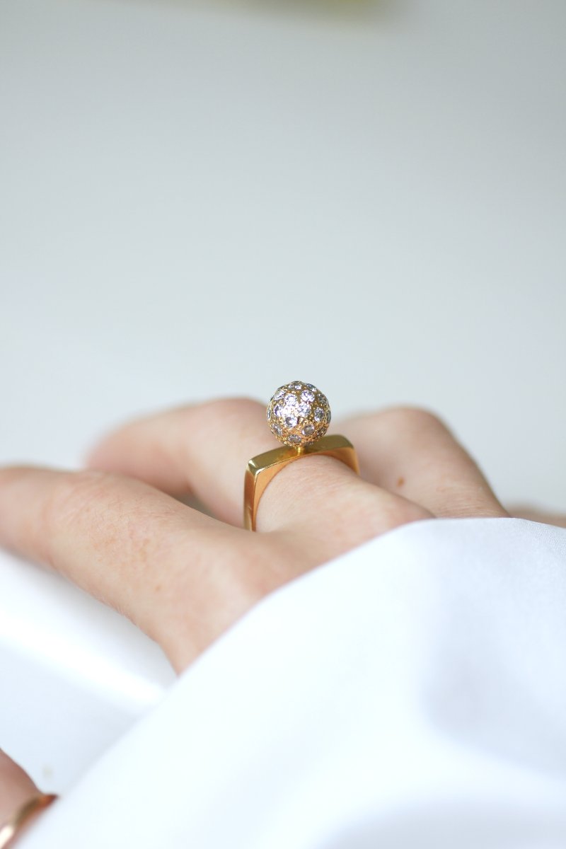Bague Boule Diamant Dinh Van en Or Jaune Années 70-photo-6