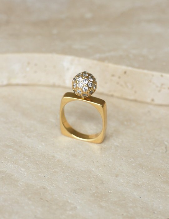 Bague Boule Diamant Dinh Van en Or Jaune Années 70