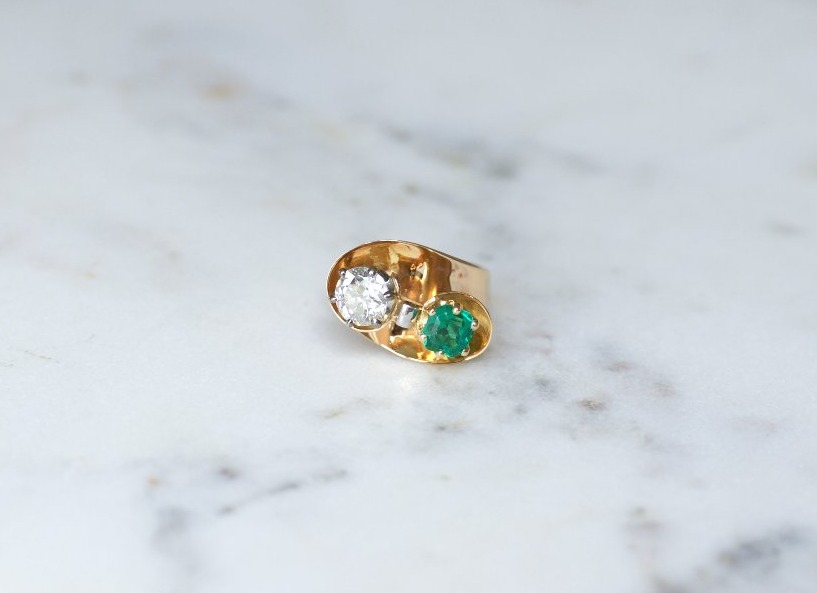 Bague Toi et Moi Tourbillon Emeraude Colombienne et Diamant-photo-3