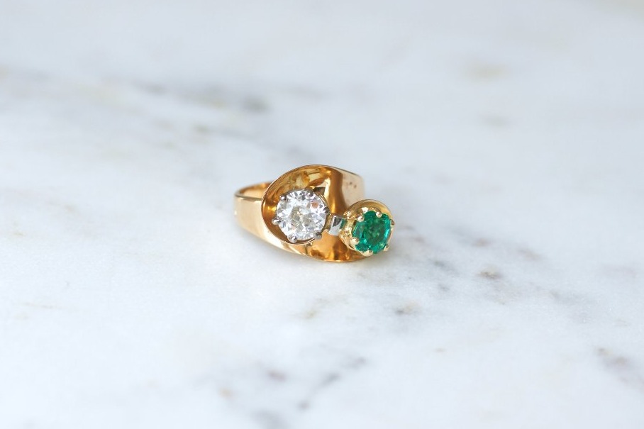 Bague Toi et Moi Tourbillon Emeraude Colombienne et Diamant-photo-5