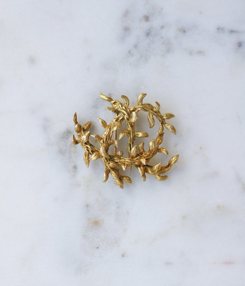 Hermès Foliage Yellow Gold Brooch 1960s-photo-3