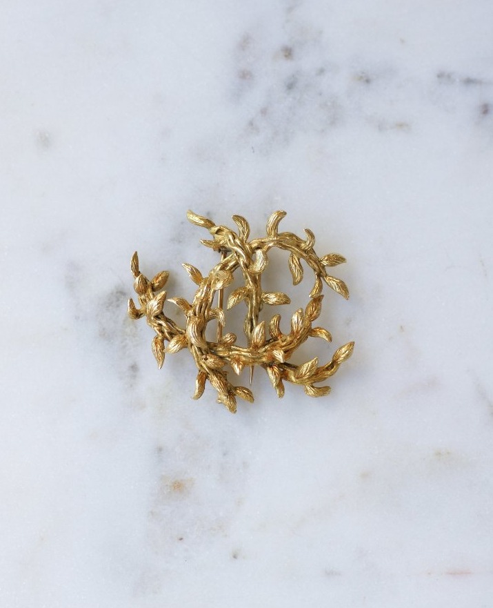 Hermès Foliage Yellow Gold Brooch 1960s-photo-1
