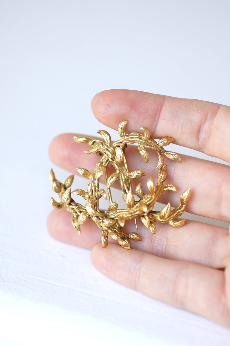Hermès Foliage Yellow Gold Brooch 1960s-photo-3