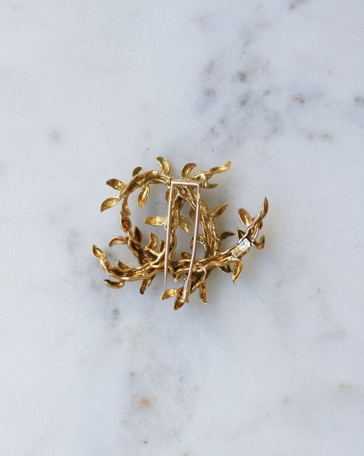 Hermès Foliage Yellow Gold Brooch 1960s-photo-5