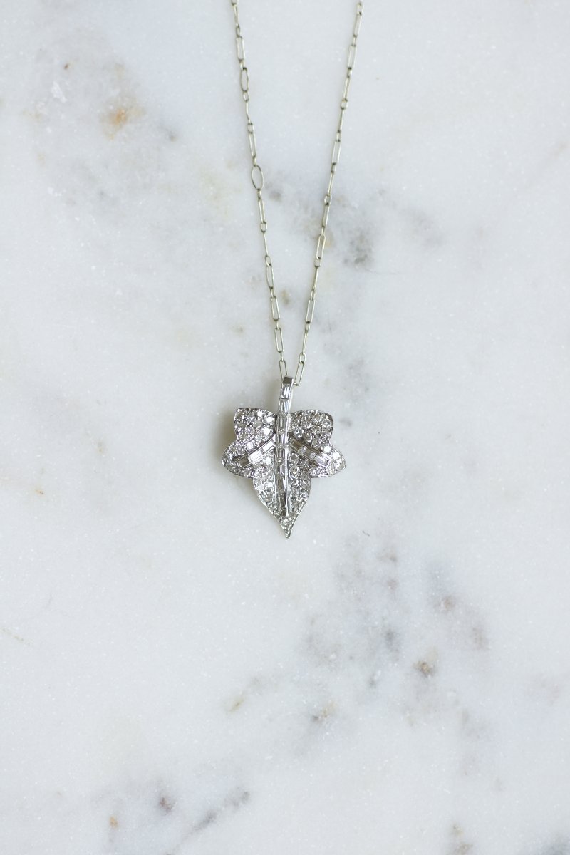 Collier Art Déco Pendentif Feuille Diamants-photo-1