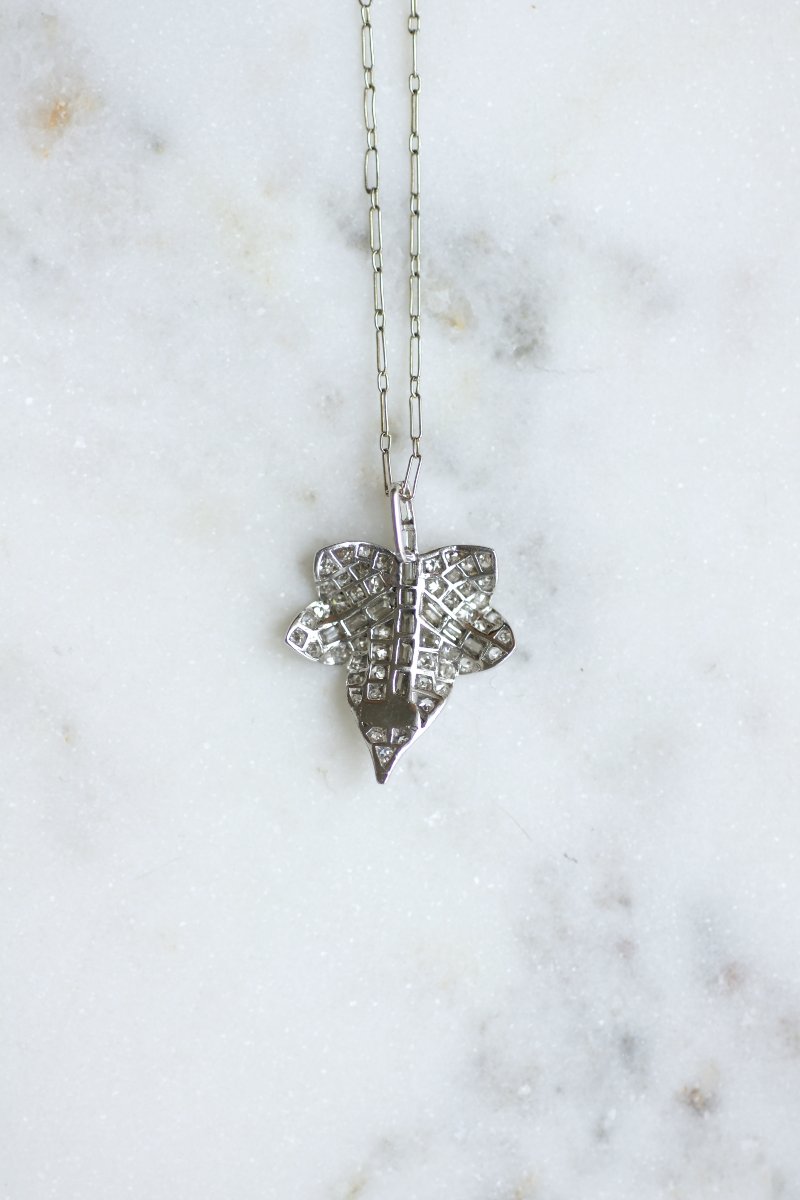 Collier Art Déco Pendentif Feuille Diamants-photo-3