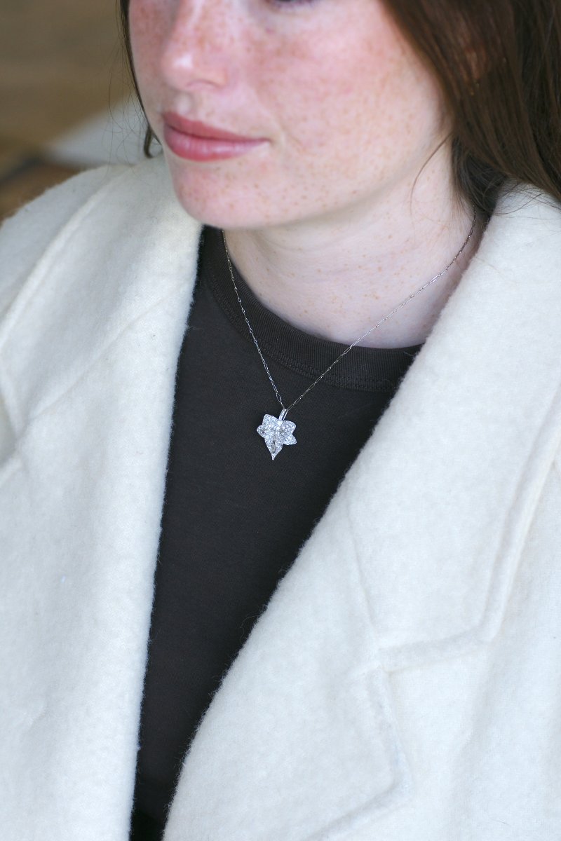 Collier Art Déco Pendentif Feuille Diamants-photo-4