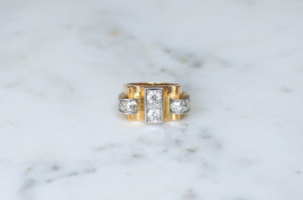 Bague Tank Diamants 1.80 Cts sur Or Jaune et Platine-photo-3